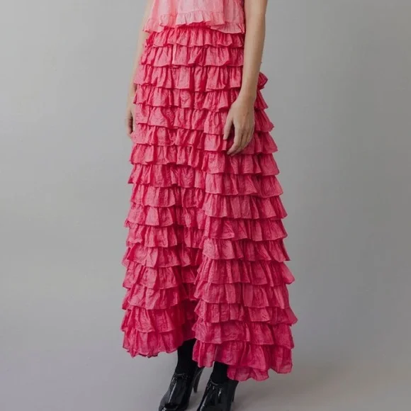 Anaak Pavlova Ruffle Skirt in Shocking Pink - Picture 2 of 8
